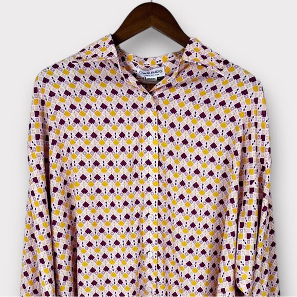 Charlie Holiday Maple Geometric Print Button Front Long Sleeve Oversized Shirt - Picture 8 of 15
